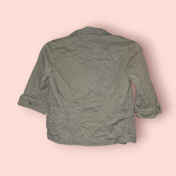 Free People Cropped Button Up Top Cargo Collared Utility Gray Distressed Medium - Picture 3 of 3